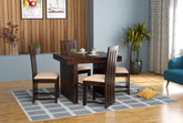 Woodora Solid Sheesham Wood 4 Seater Dining Set With Cushioned Chairs (Walnut Finish)